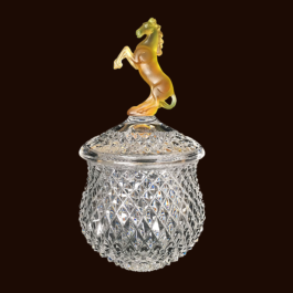 French Cut Crystal Horse 21cm Candy Jar